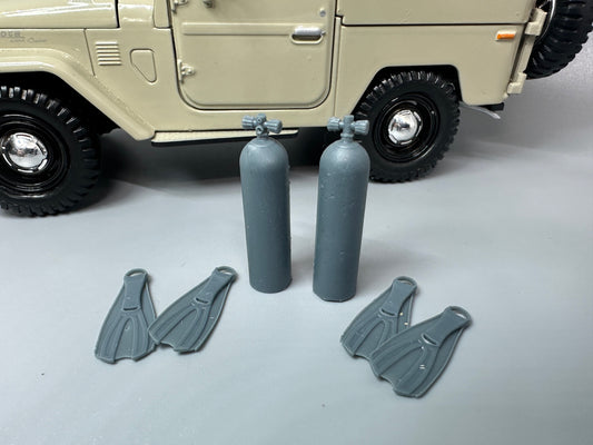 1:24 Scale Scuba Tanks and Fins Unpainted Resin