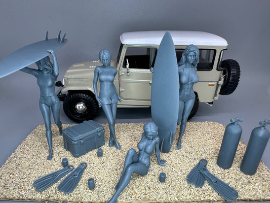 1:24 Scale Sexy Surfer/Scuba Girls Resin Figures Unpainted Kit