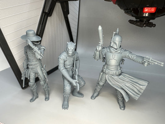 1:24 Scale Resin Star Wars Bounty Hunters Cad Bane, Bossk and Boba Fett set of 3